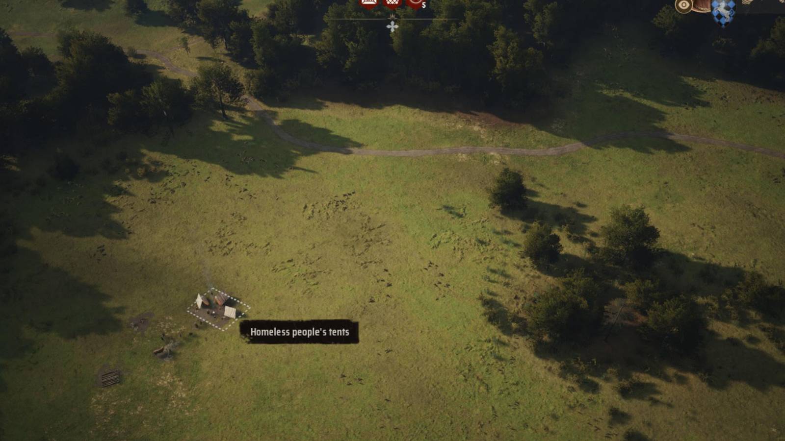 Homeless people's tents in Manor Lords