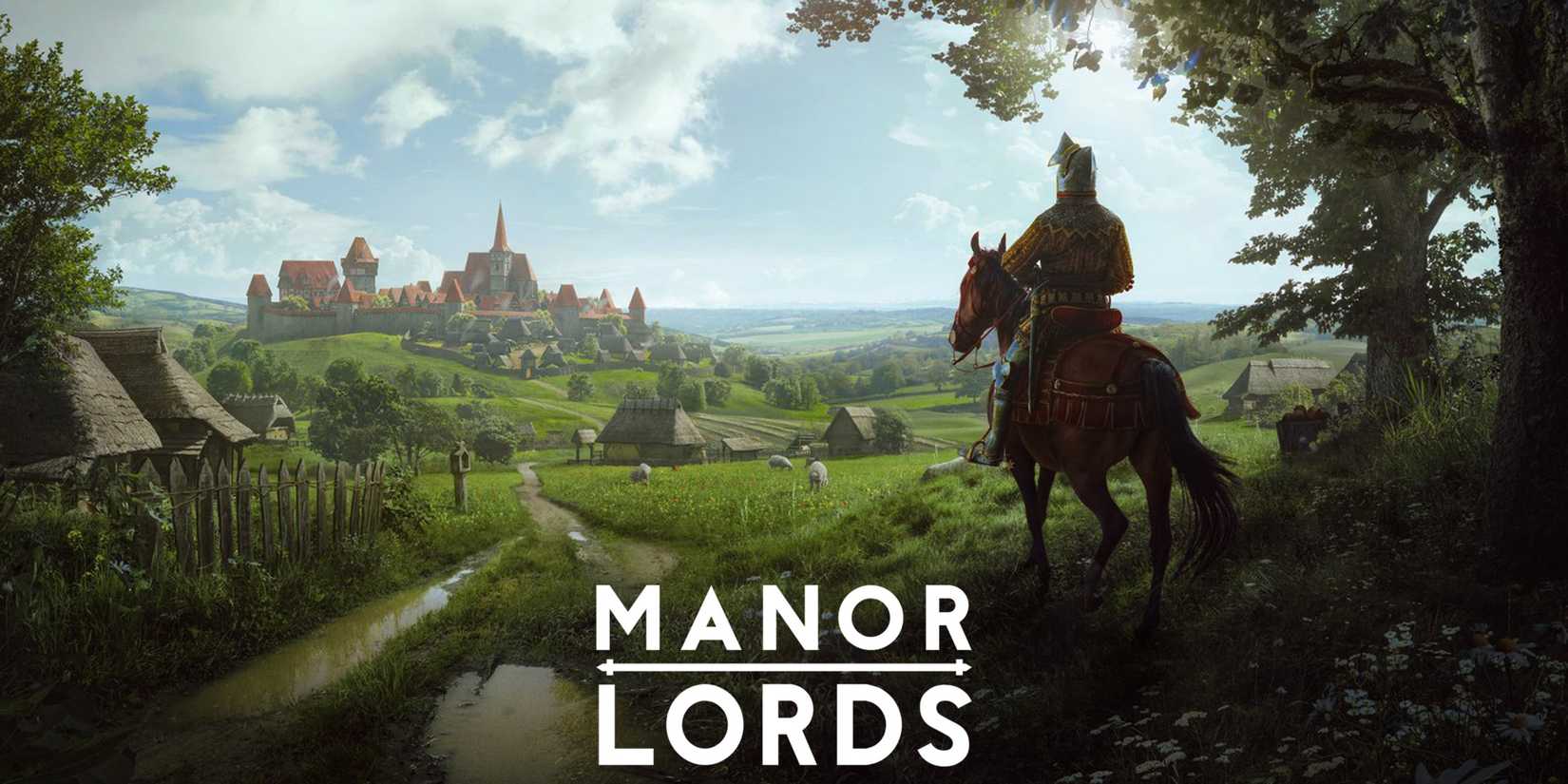 Manor Lords key art with white game logo