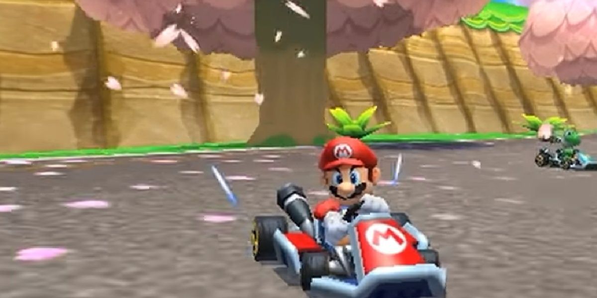 mario drifting on a track in mk7