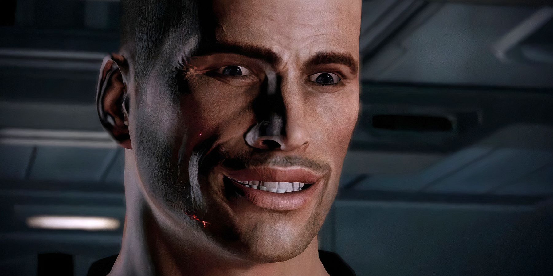 Mass Effect Shepard with a goofy smile