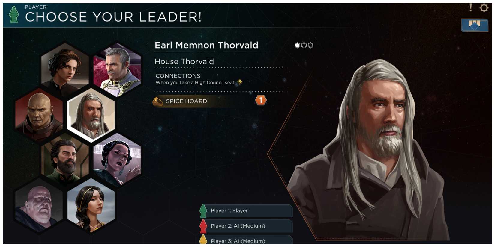 Dune: Imperium - Leader Select Screen, Selecting Memnon