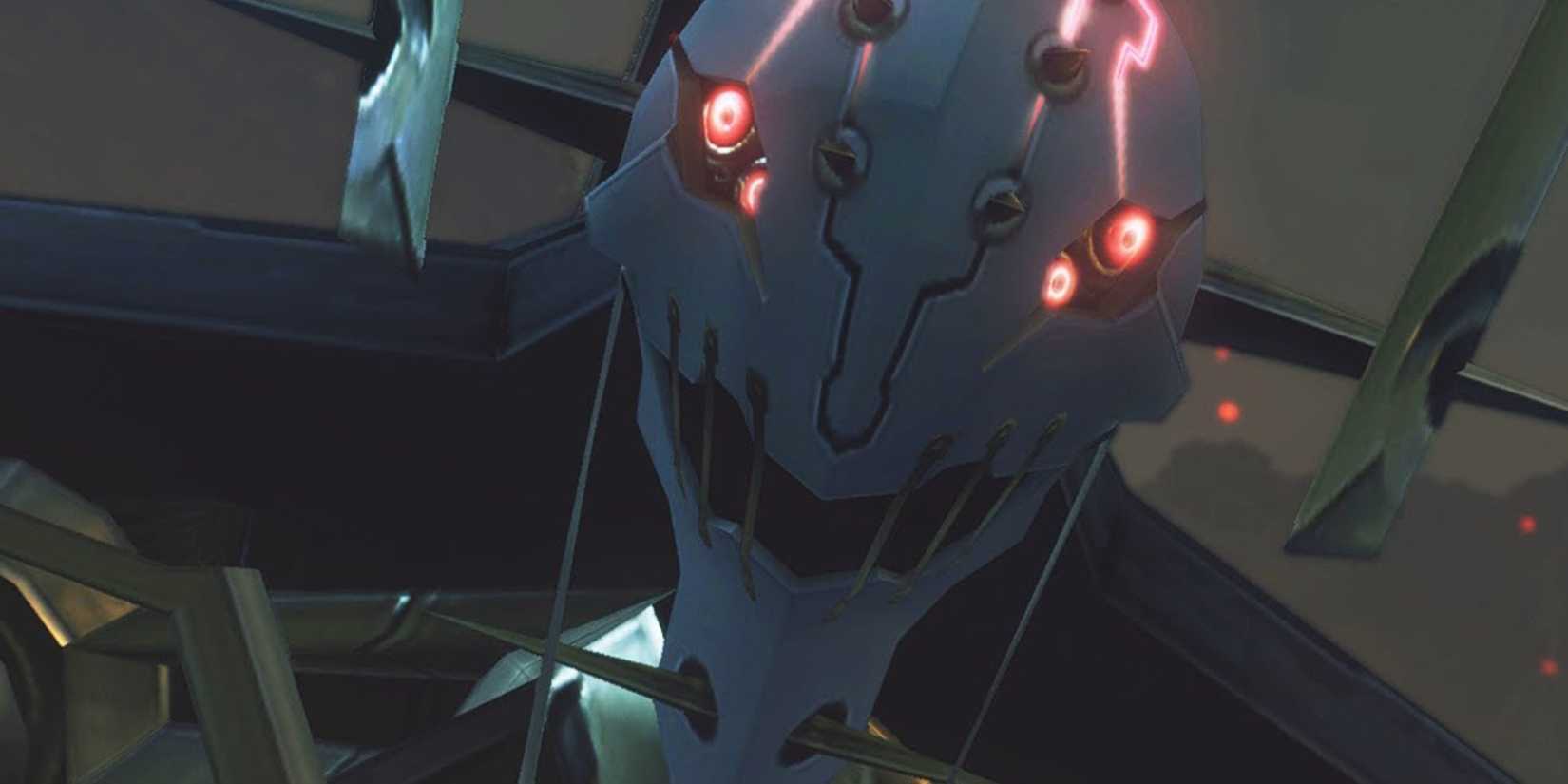 A close-up of Metal Face's mechon face