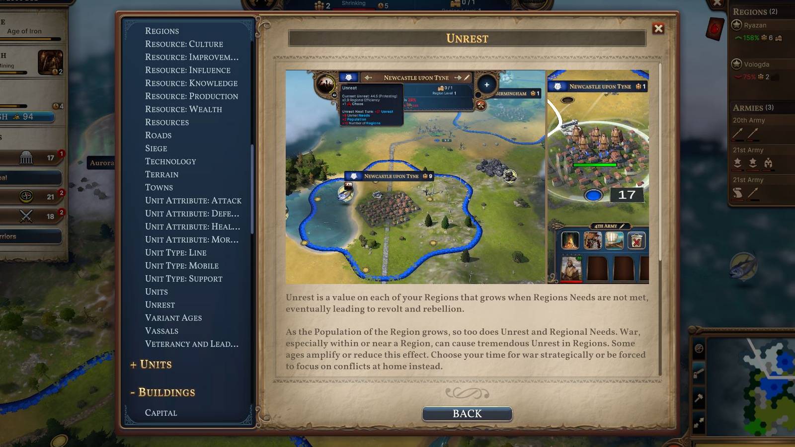 the entry for Unrest in the in-game Millennia wiki