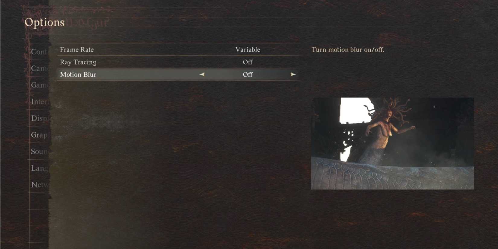 New Graphics settings in Dragons Dogma 2 featuring Ray Tracing, Motion Blur and Frame Rate options