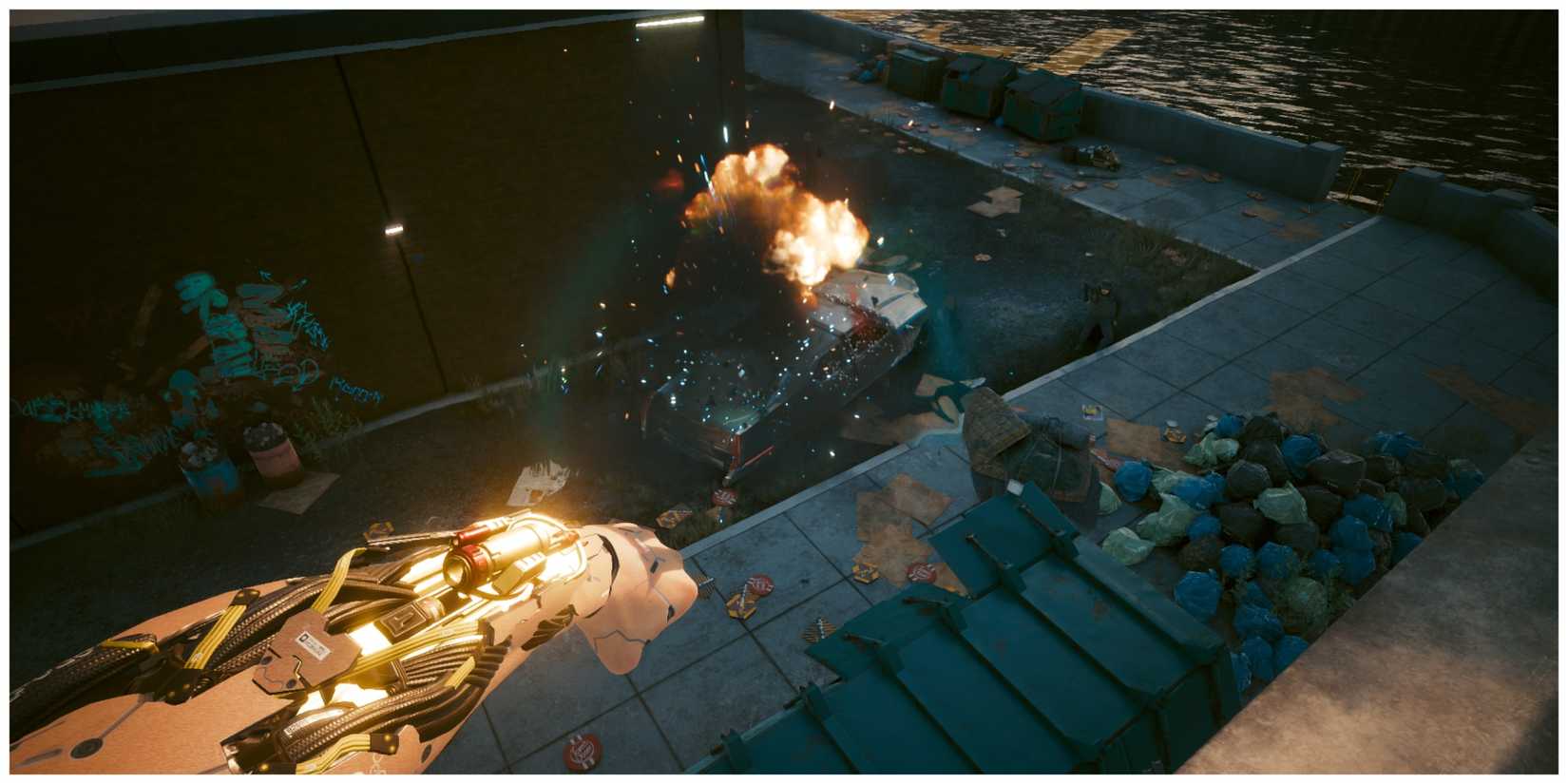 Projectile launch system destroying  a car