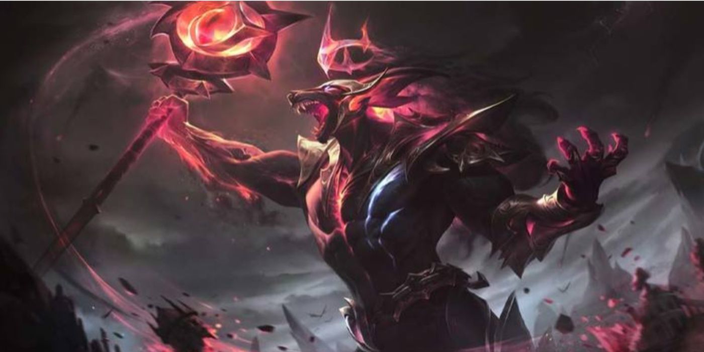 Nightbringer Nasus empowers himself in his League of Legends Splash Art.