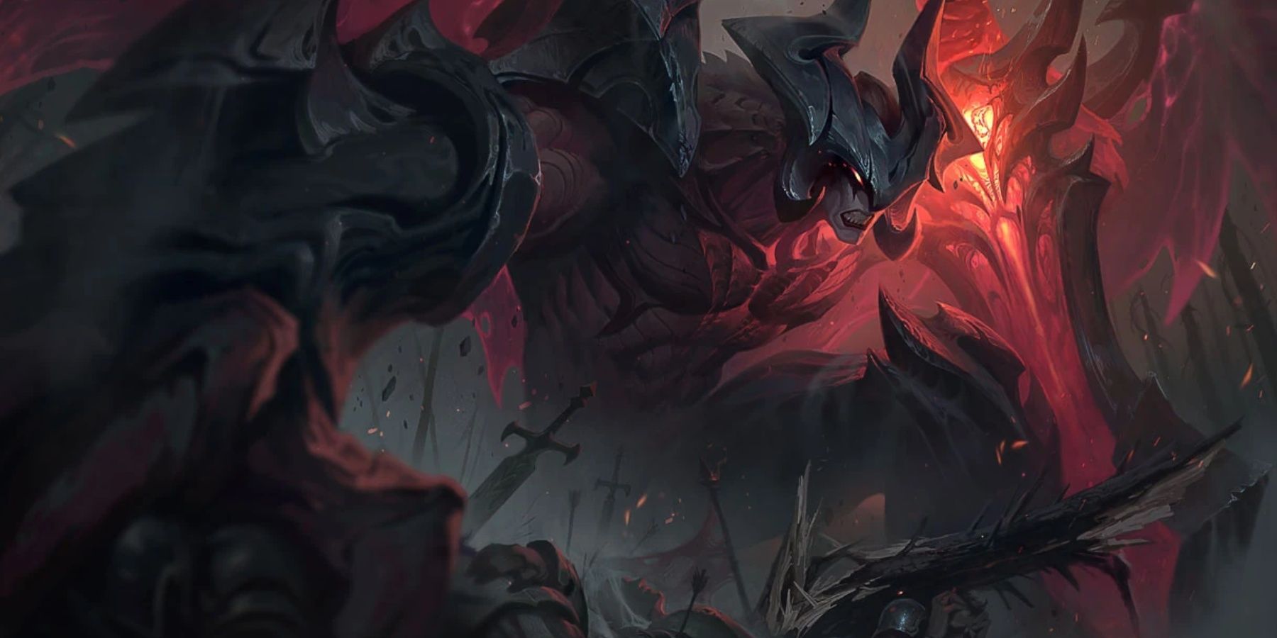 Aatrox Decimating a Battlefield in his League of Legends splash art