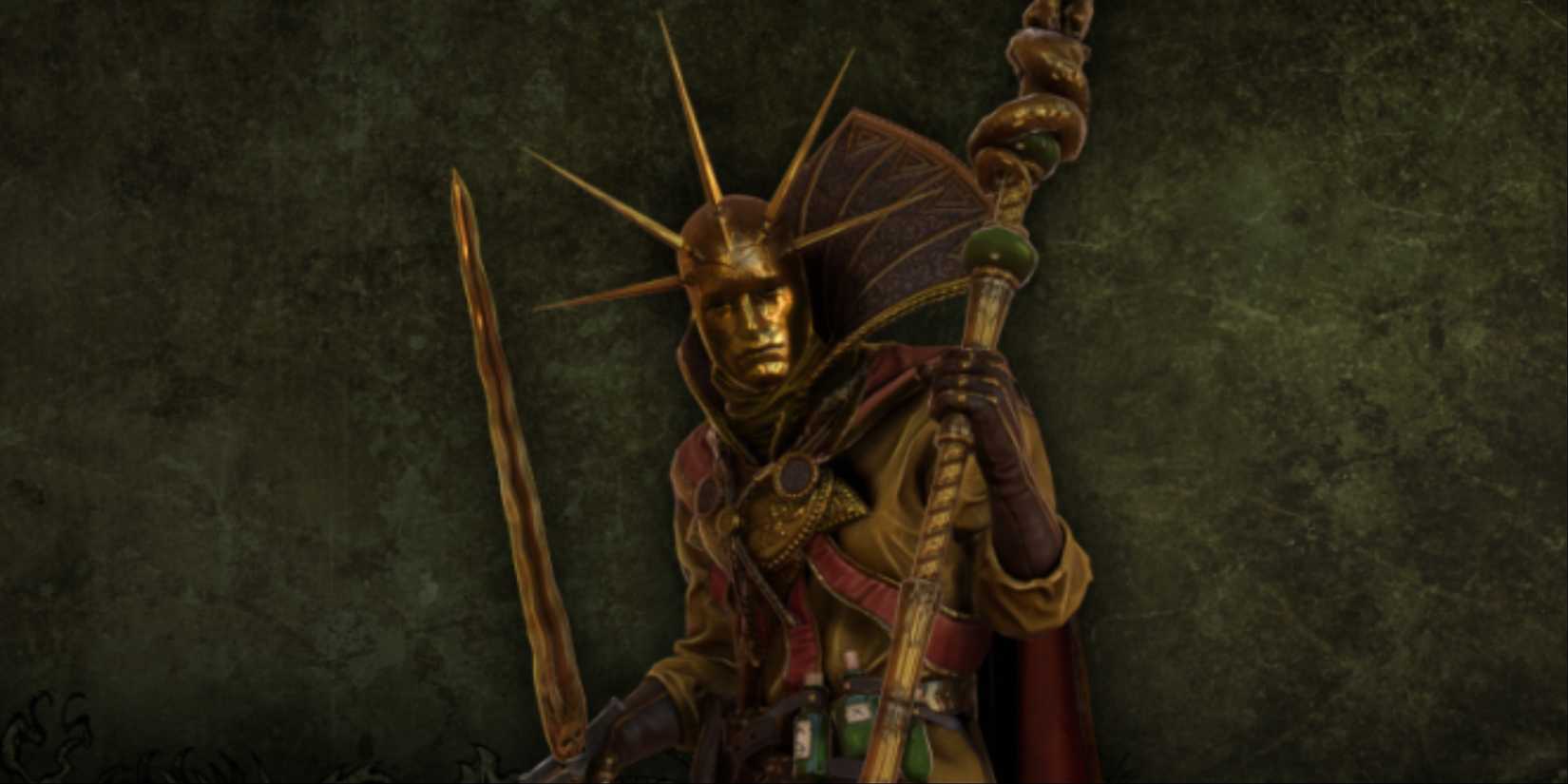 Total War Warhammer 3, Balthasar Gelt Posing to camera holding the staff of volans