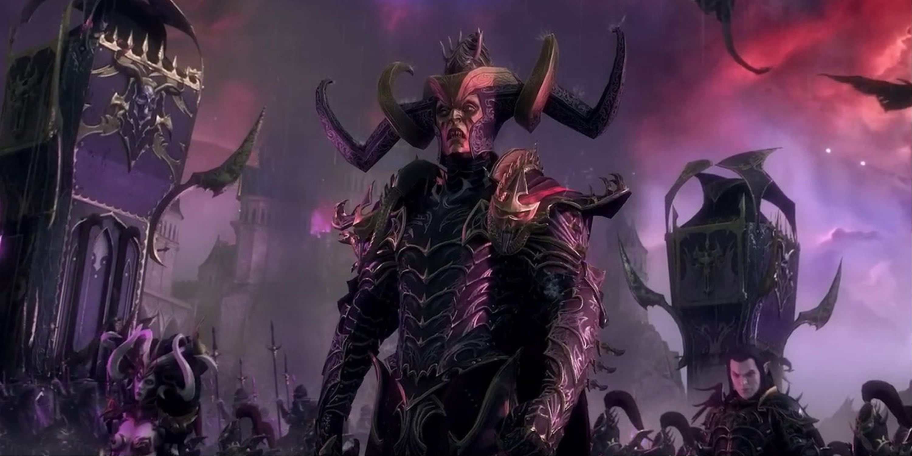 Total War Warhammer III, Malekith the Witch King in front of his armies - launch trailer image