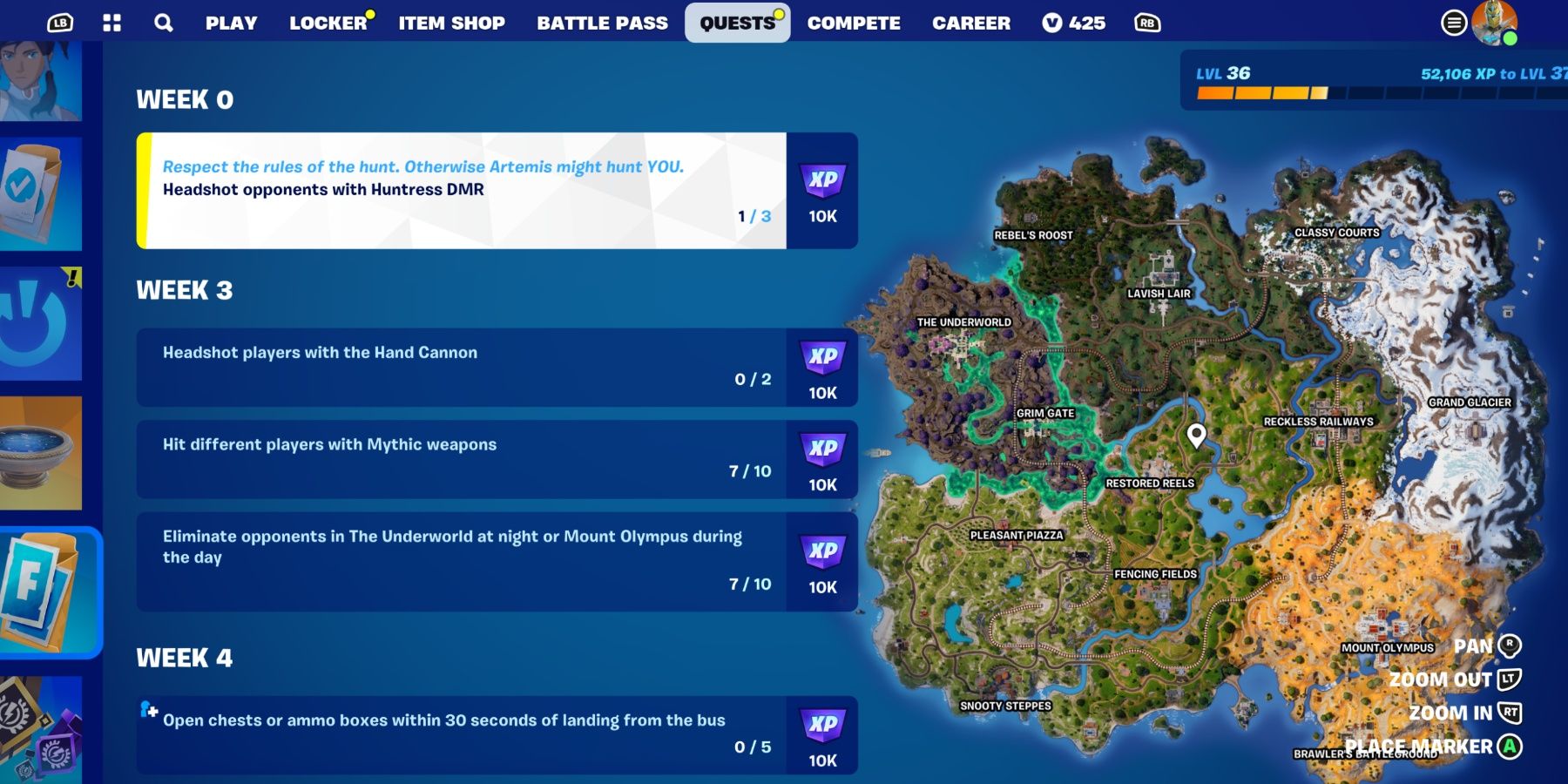 quests page in fortnite week 0-4