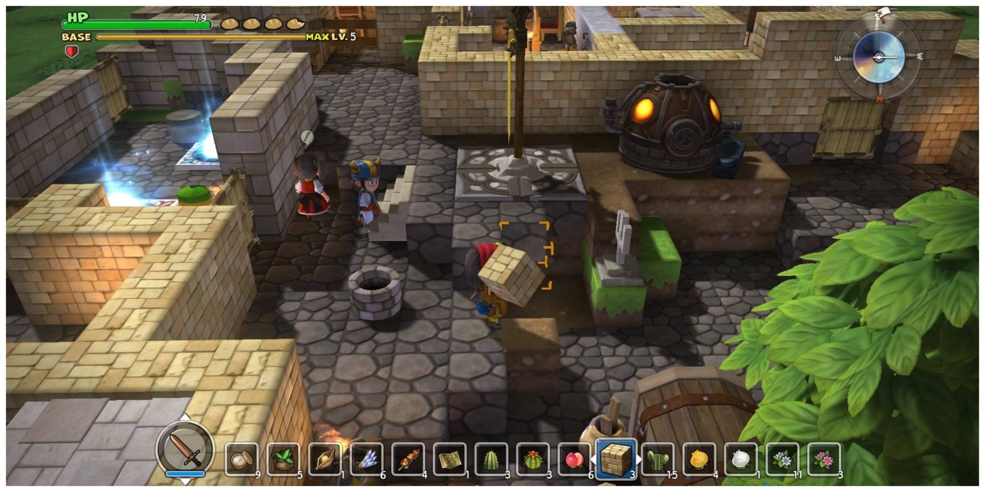 Building gameplay in a town in Dragon Quest Builders