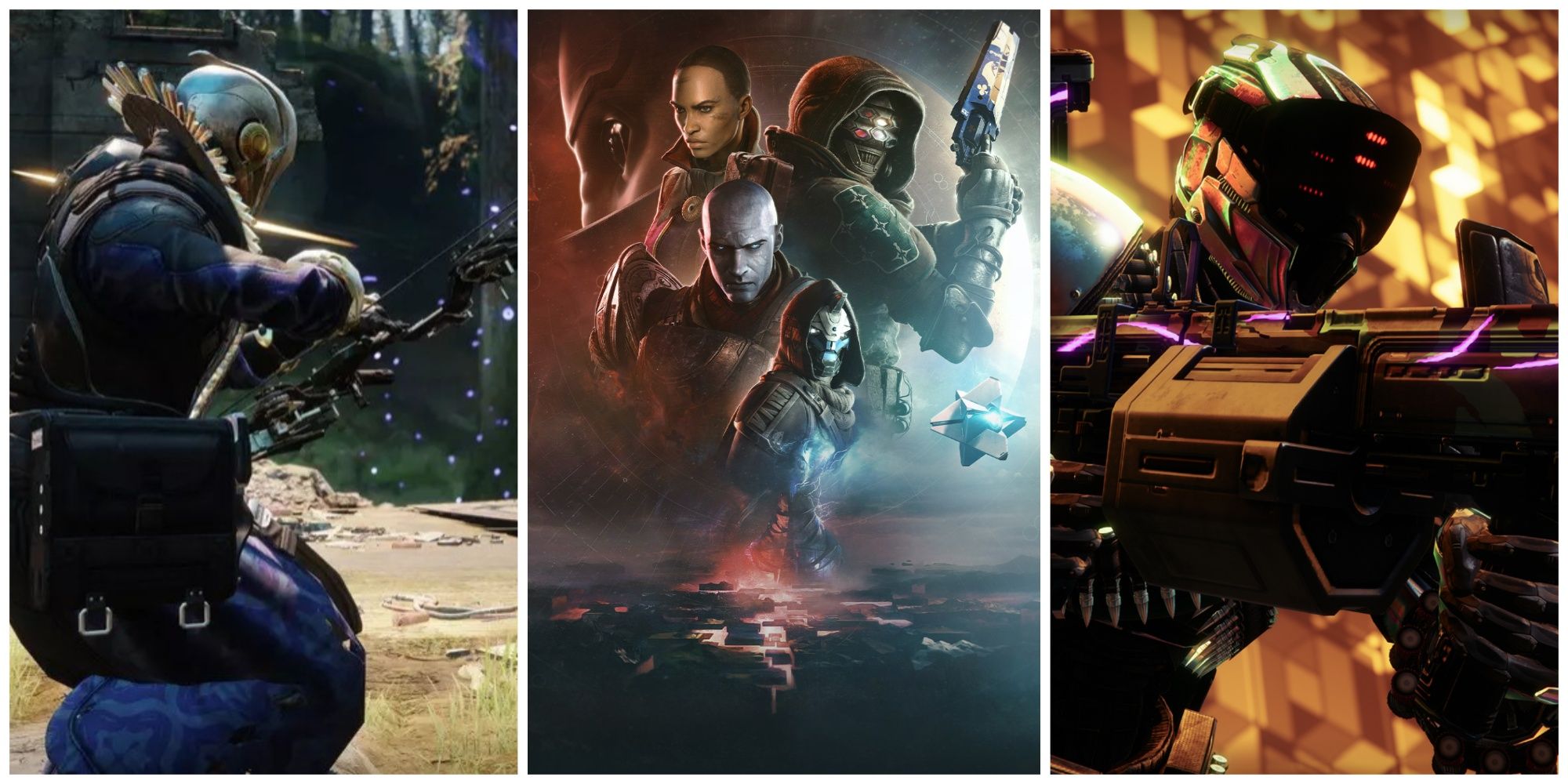 Collage of Guardians from Destiny 2 Using Different Weapons
