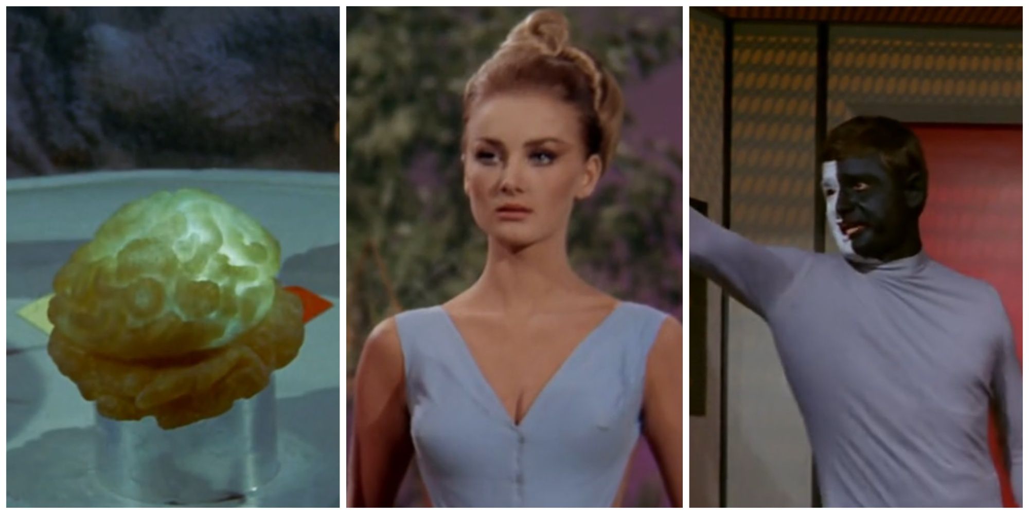 Split image showing three civilizations encountered in Star Trek: The Original Series (the Providers, the Kelvans, and the Cheronians).