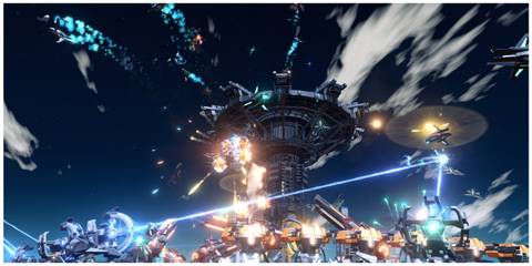 Dyson Sphere Program - Steam Page Screenshot (Battle Scene)