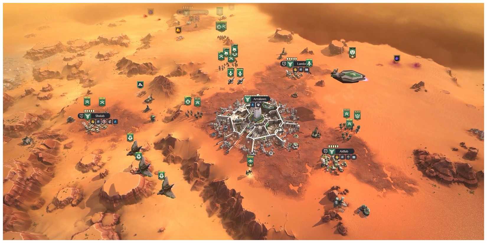 Arrakeen surrounded by troops in Dune: Spice Wars