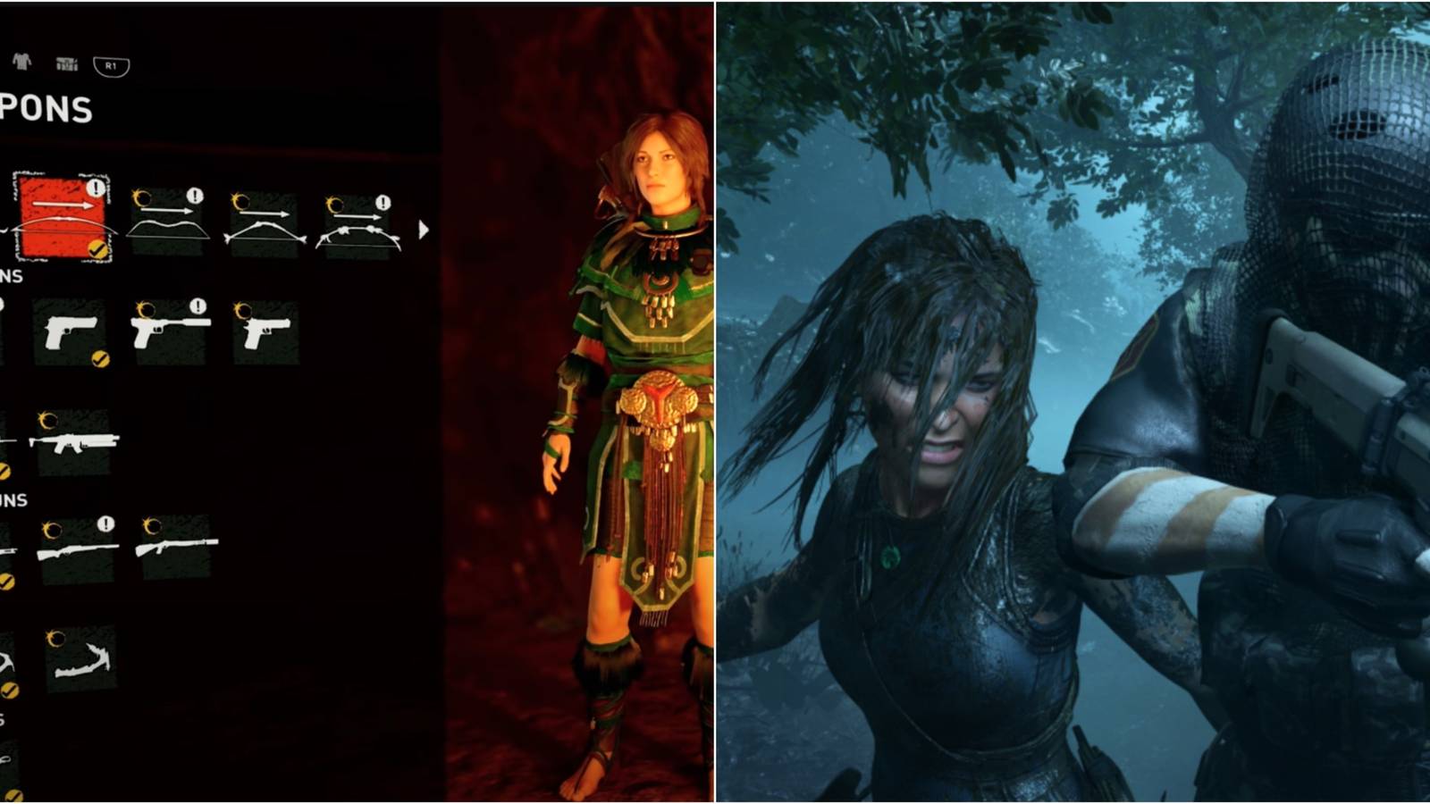 Weapons and Lara attacking a soldier from behind 