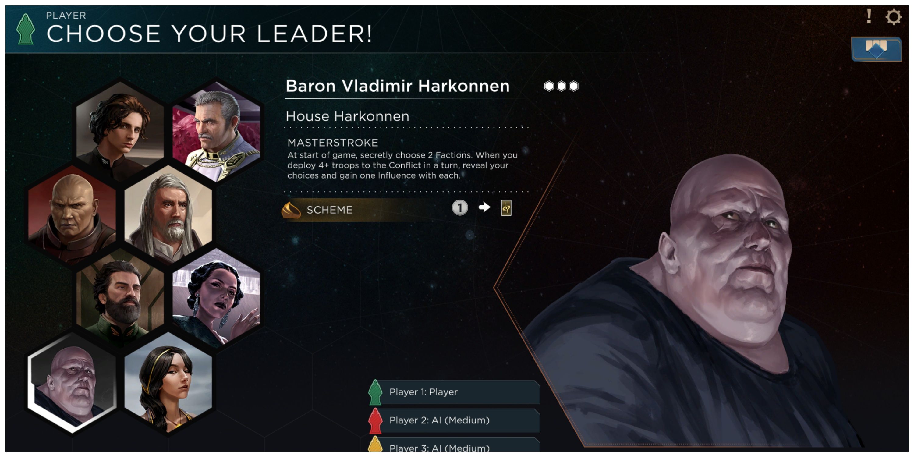 Dune: Imperium - Leader Select Screen, Selecting Vladimir