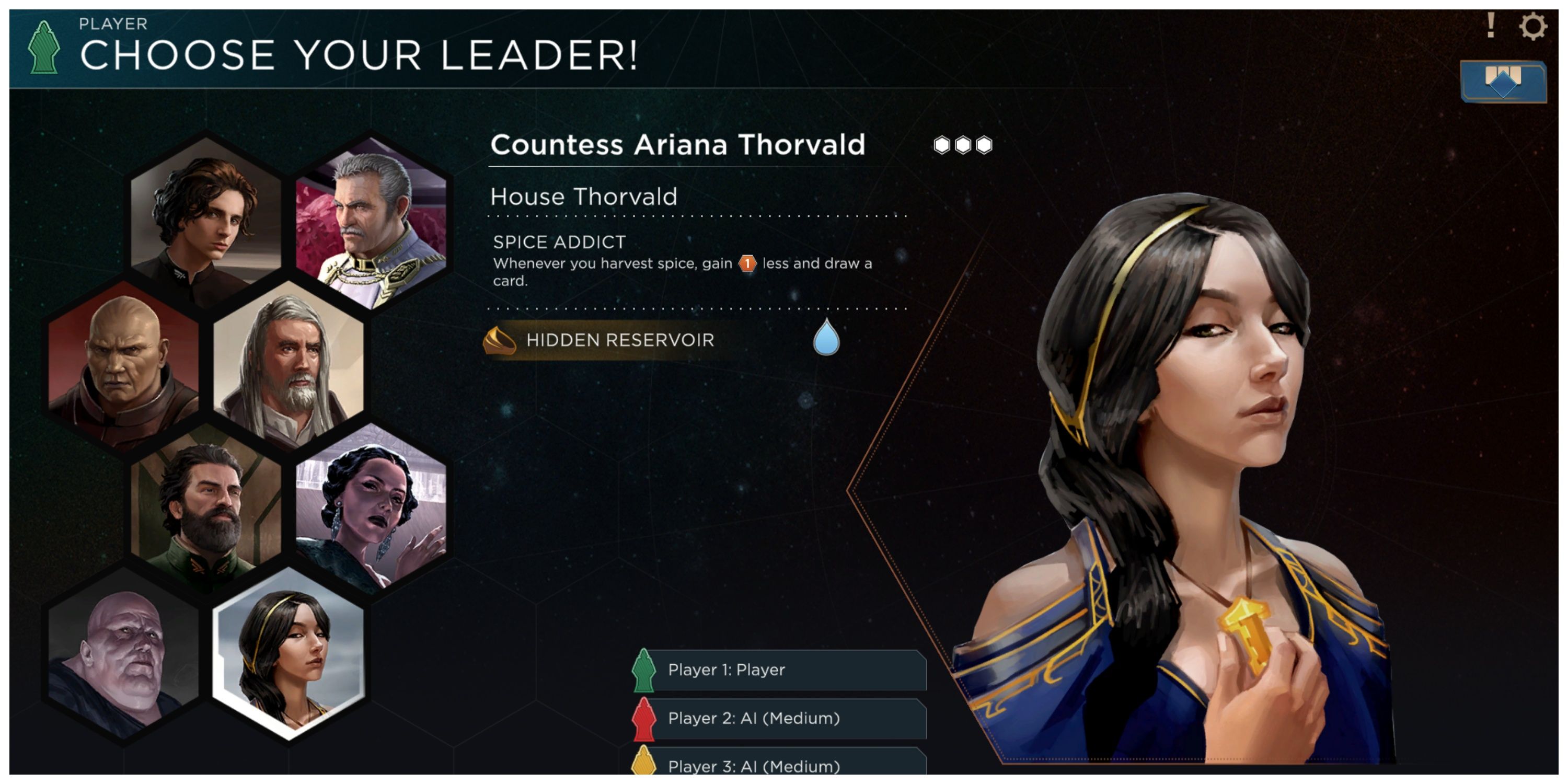 Dune: Imperium - Leader Select Screen, Selecting Ariana