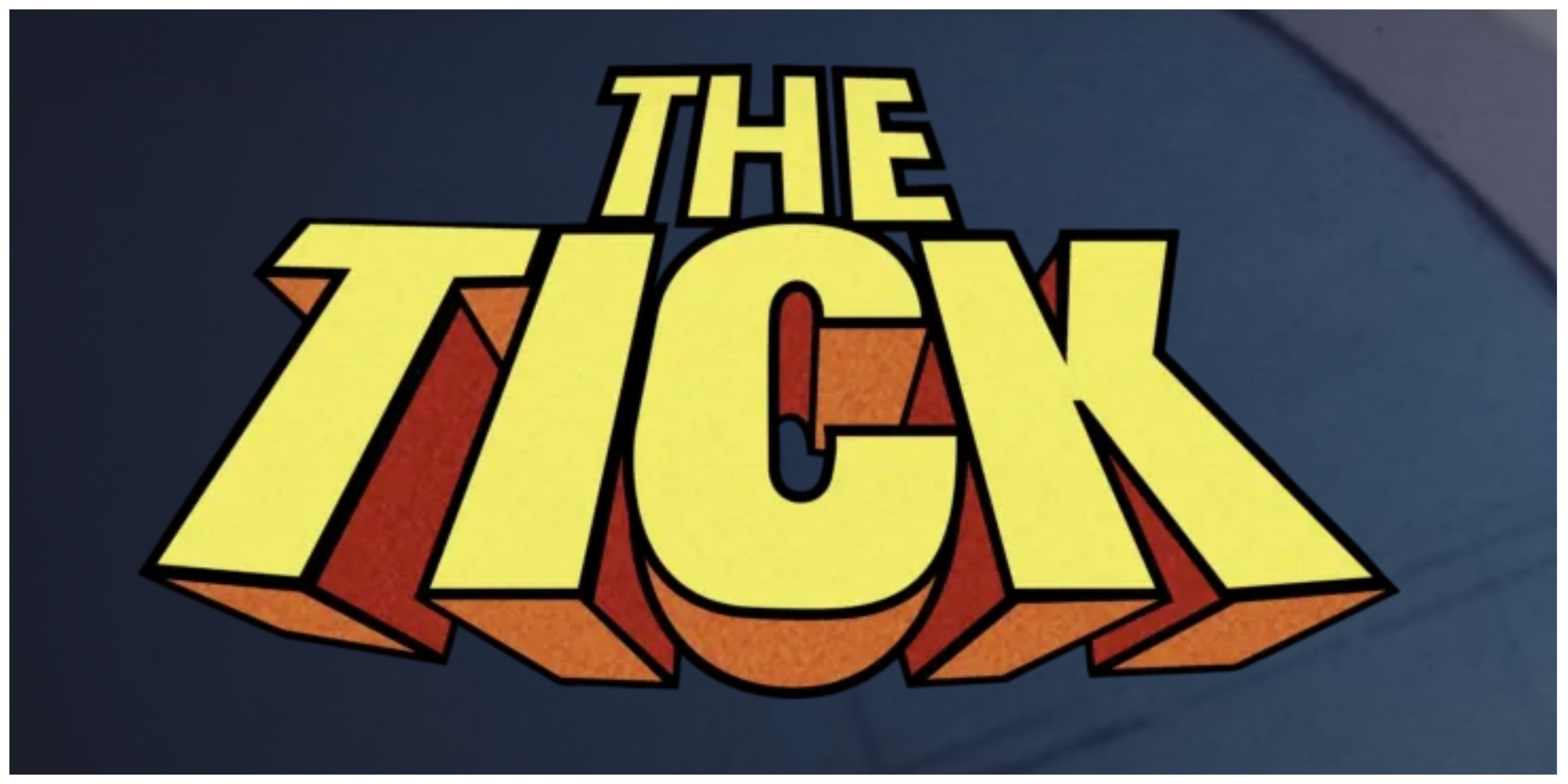 A yellow title logo for The Tick