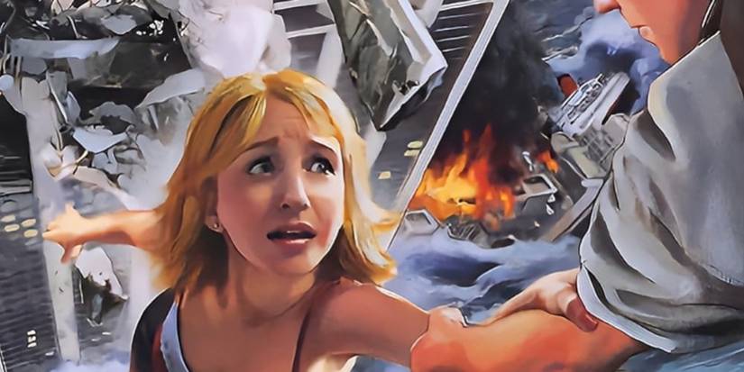 Best Survival Game From Every Year of the 2000s Disaster Report woman holding on to a mans arm above a collapsing building