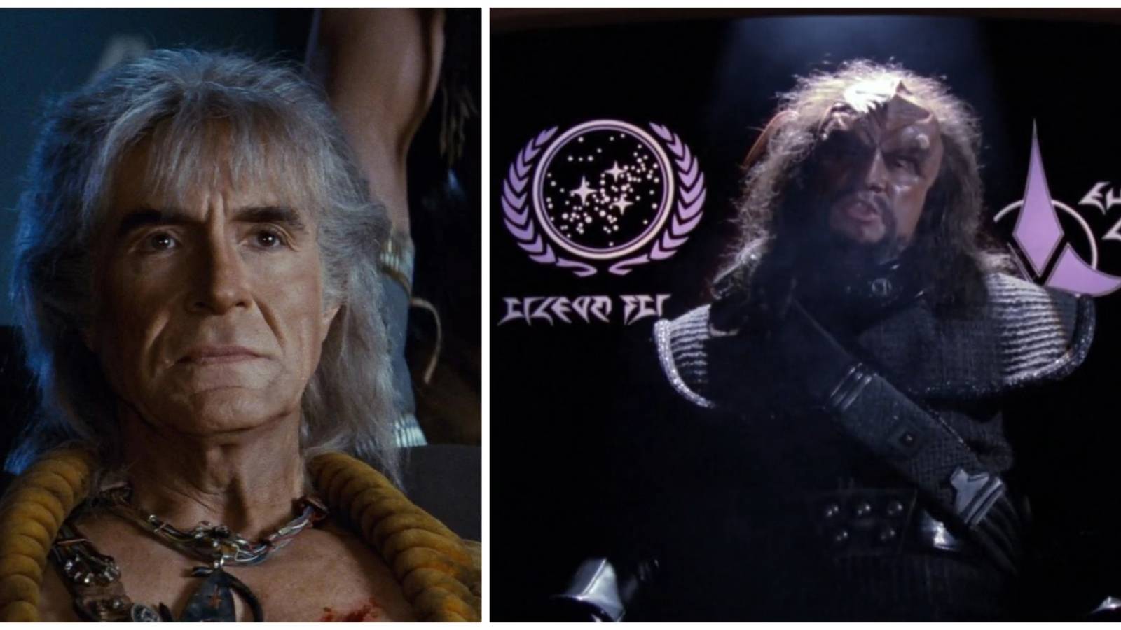 Split image showing two notable Star Trek Retcons: Khan and the Eugenics War, and the Klingons.