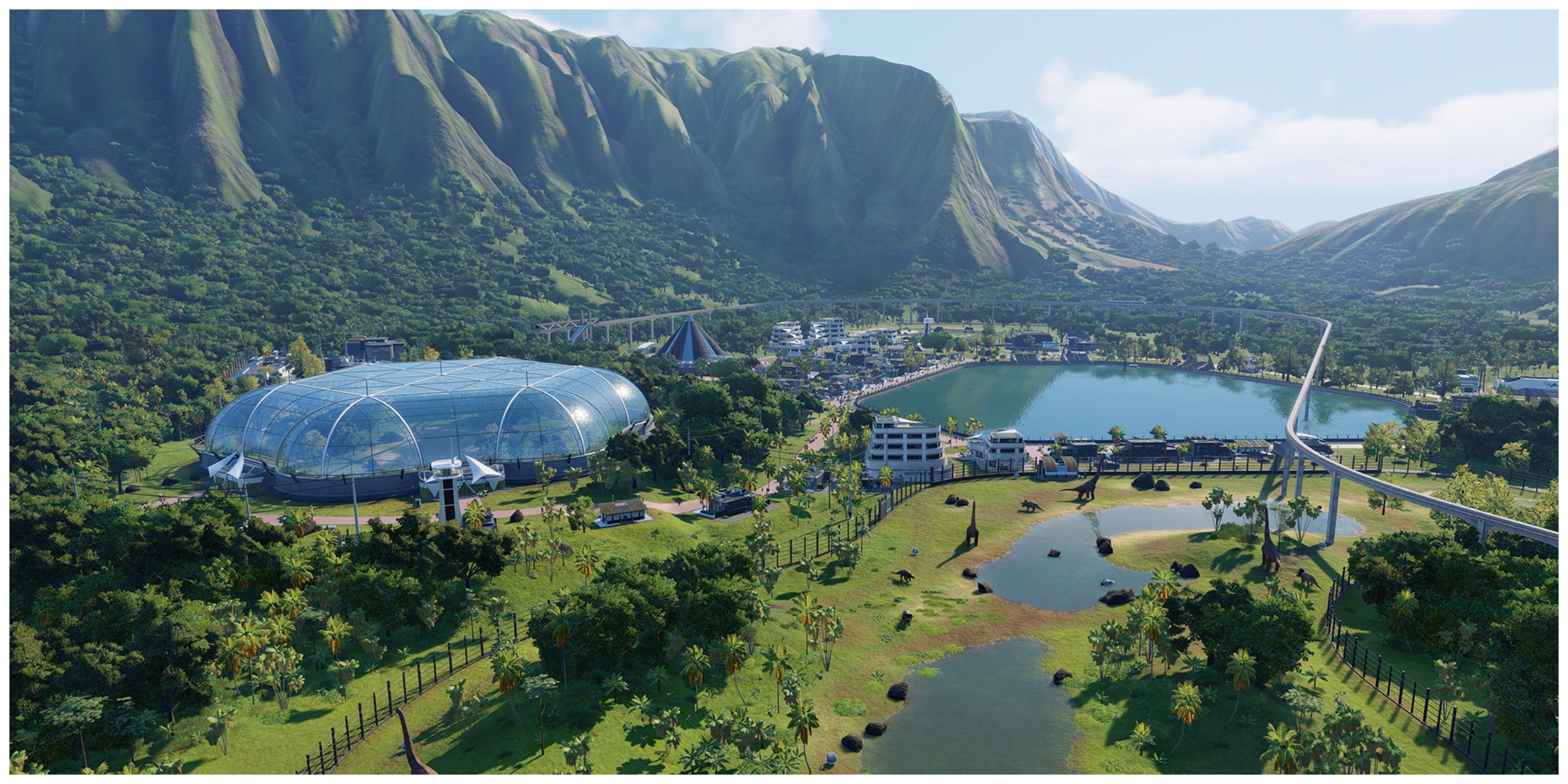 Jurassic World Evolution 2 - Steam Store Page Screenshot (Overlooking A Park)