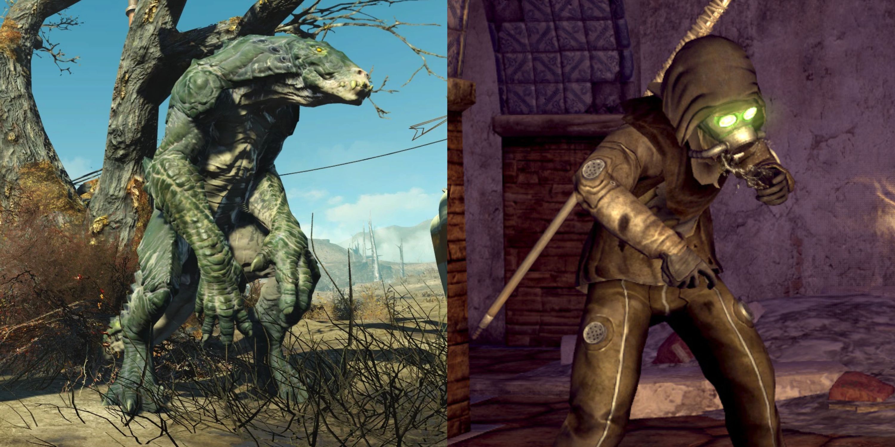 A Gatorclaw from Fallout 4: Nuka World next to a Ghost Person from Fallout New Vegas: Dead Money