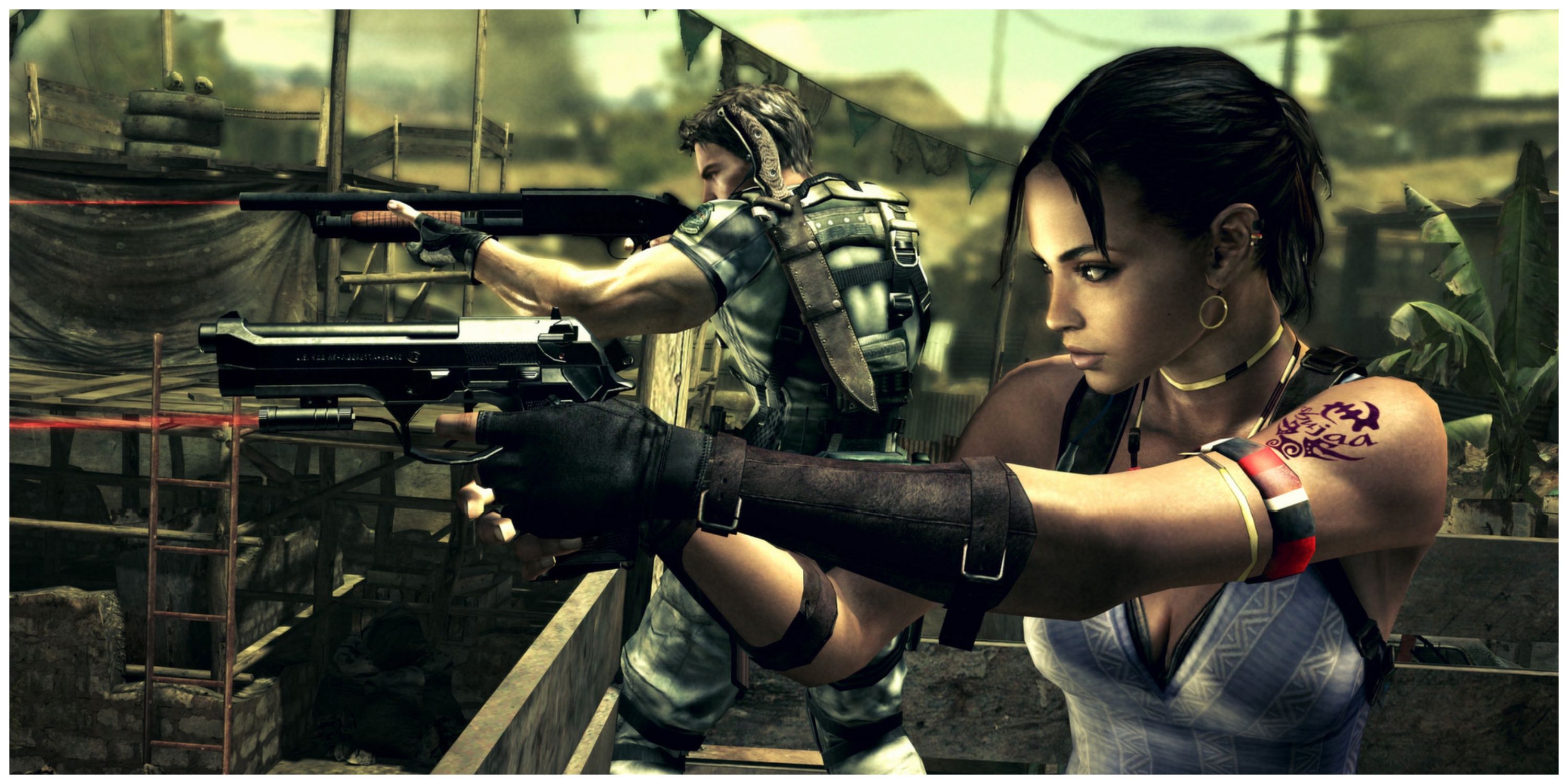 Resident Evil 5 - Steam Store Page Screenshot (Sheva & Chris Aiming Weapons)