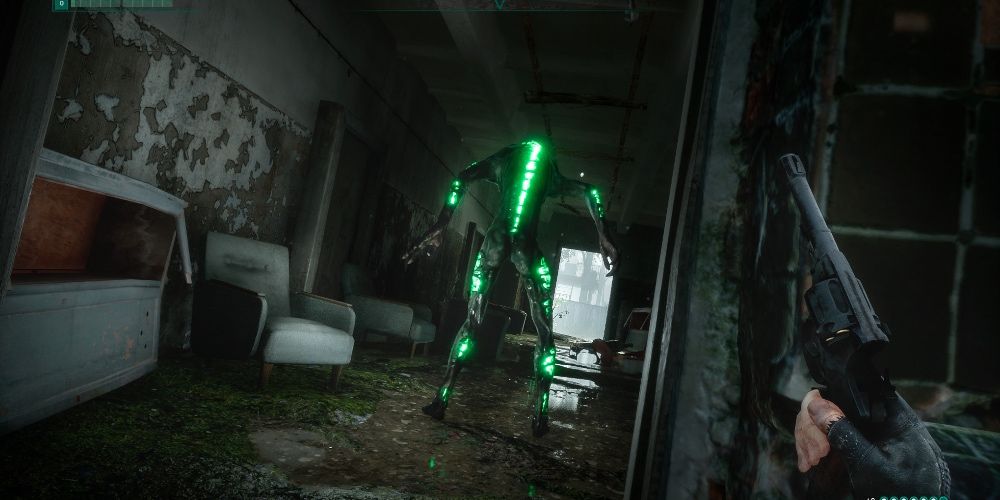 Best Survival Game From Every Year of the 2010s Chernobylite Sneaking behind a monster whilst holding a gun