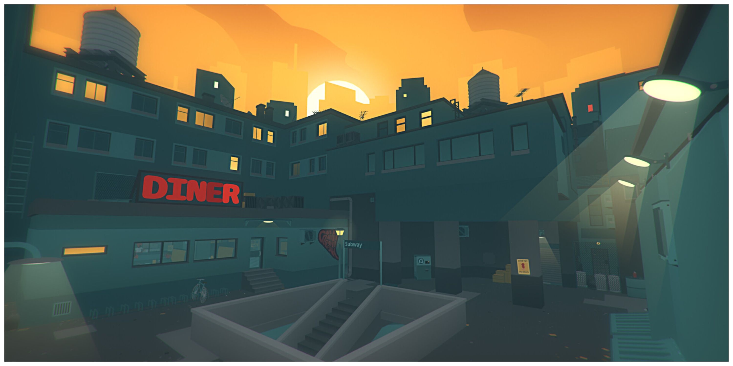 Fragmented City - Steam Store Page Screenshot (Exterior Of A Diner)