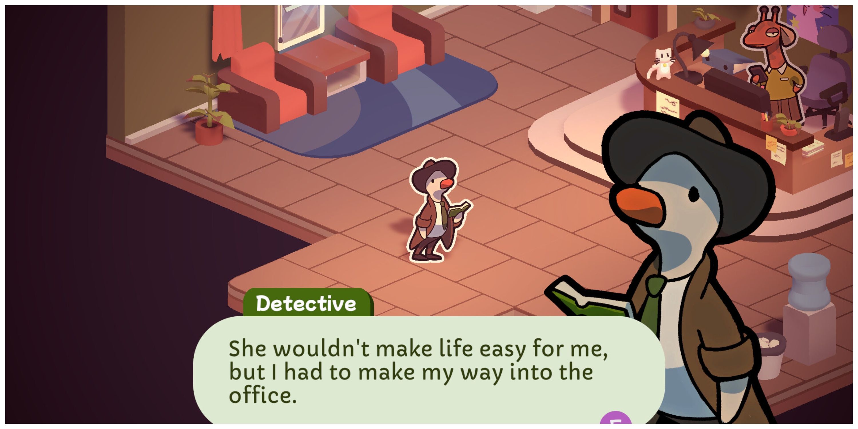 Duck Detective: The Secret Salami - Steam Store Page Screenshot (Detective's Inner Monologue)