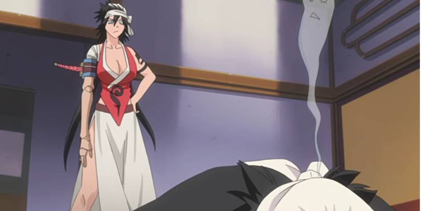 Kukaku Shiba knocking her brother Ganju out in Bleach