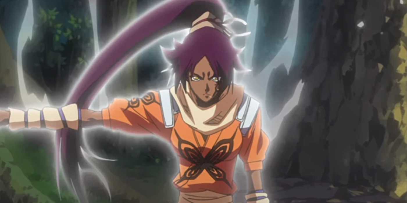 Yoruichi's body exudes spiritual energy in Bleach