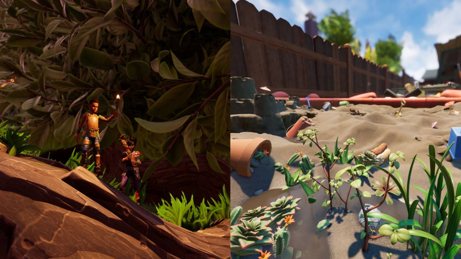 Characters exploring for items and the sandbox