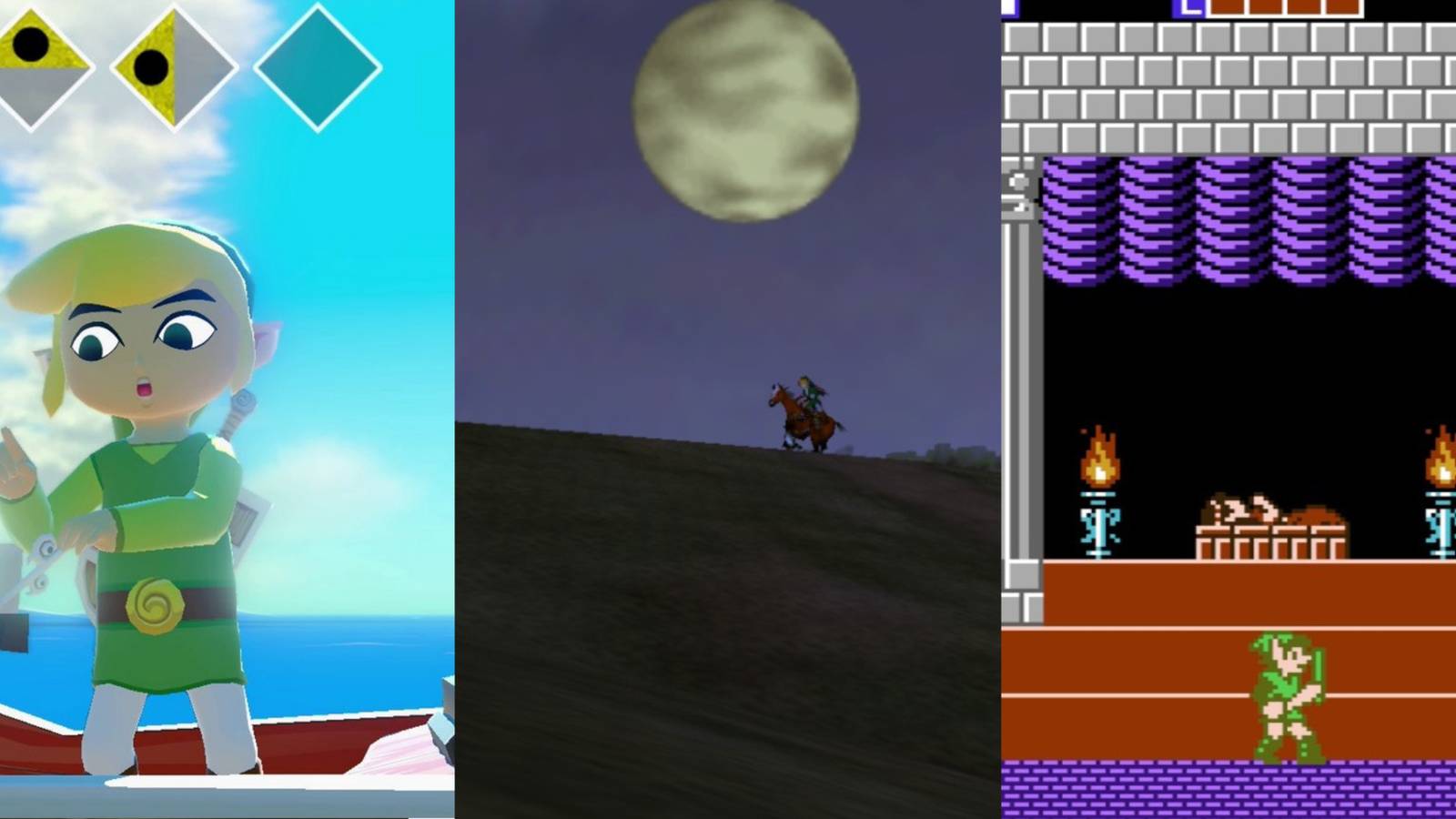 a collage of 3 zelda games