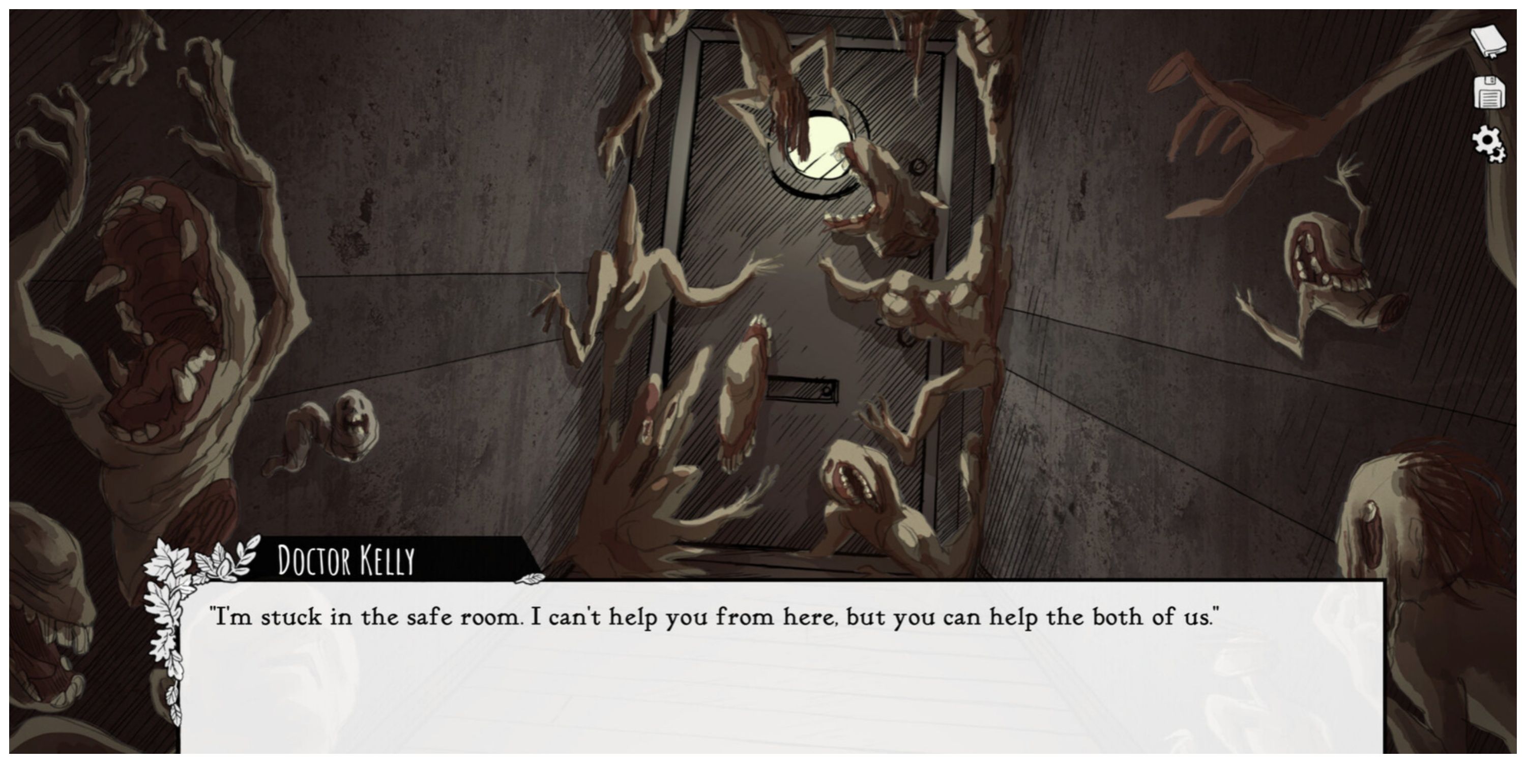 Scarlet Hollow - Dialogue Box In A Room Full Of Monsters