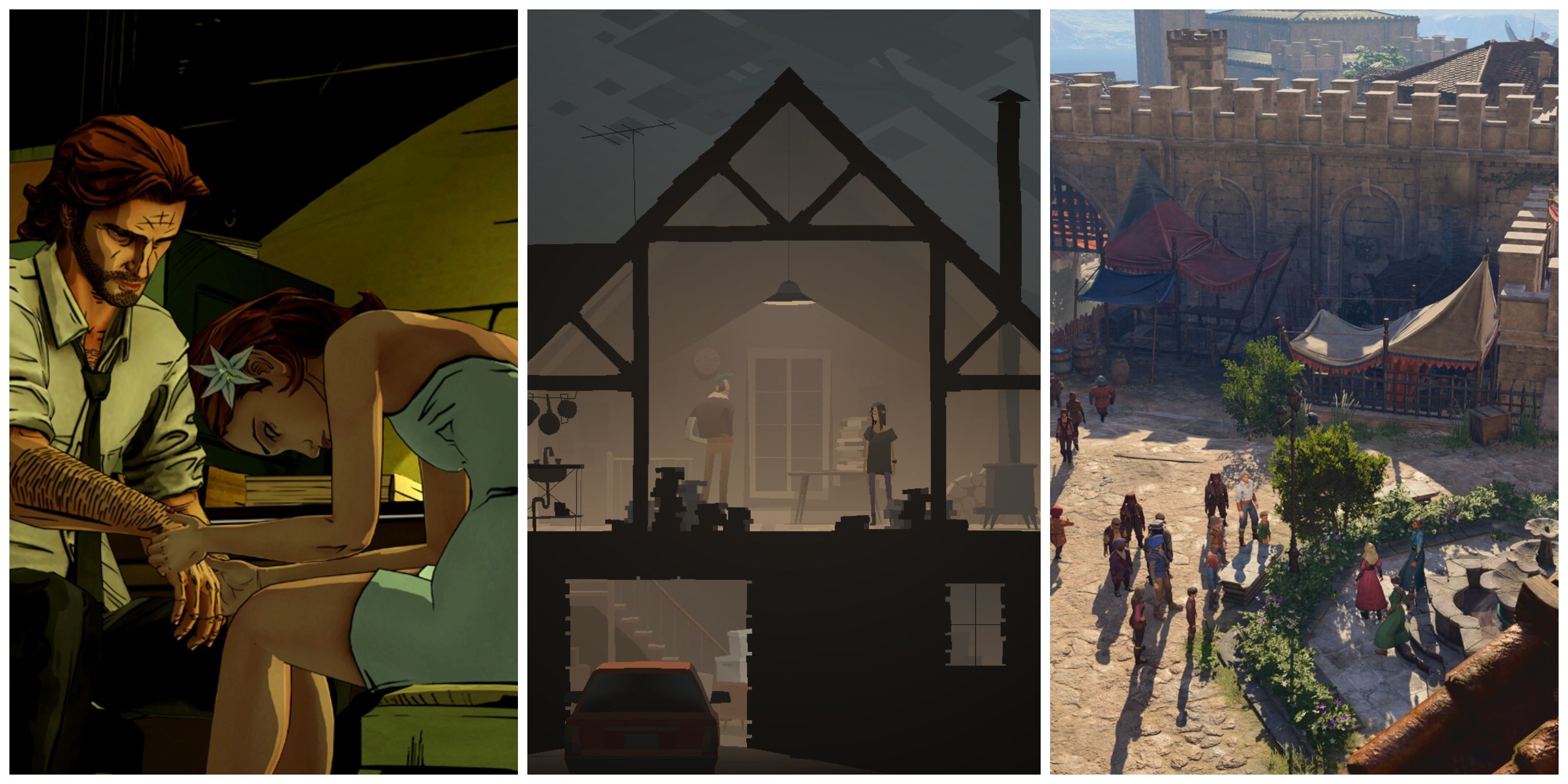 Great Story-Driven Games That Launched With No Endings (Featured Image) - The Wolf Among Us + Kentucky Route Zero + Baldur's Gate 3