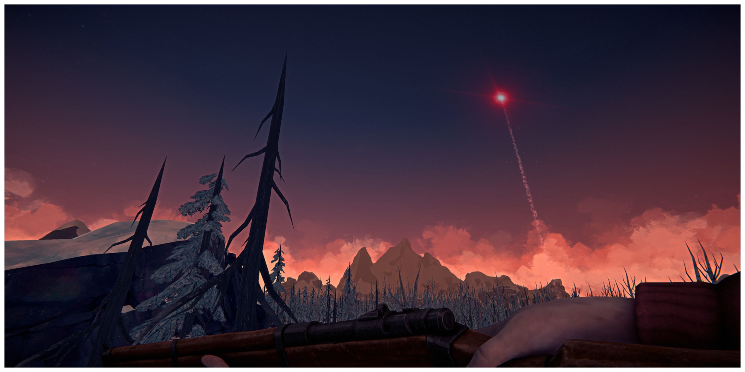 The Long Dark - Holding A Rifle While Watching A Flare