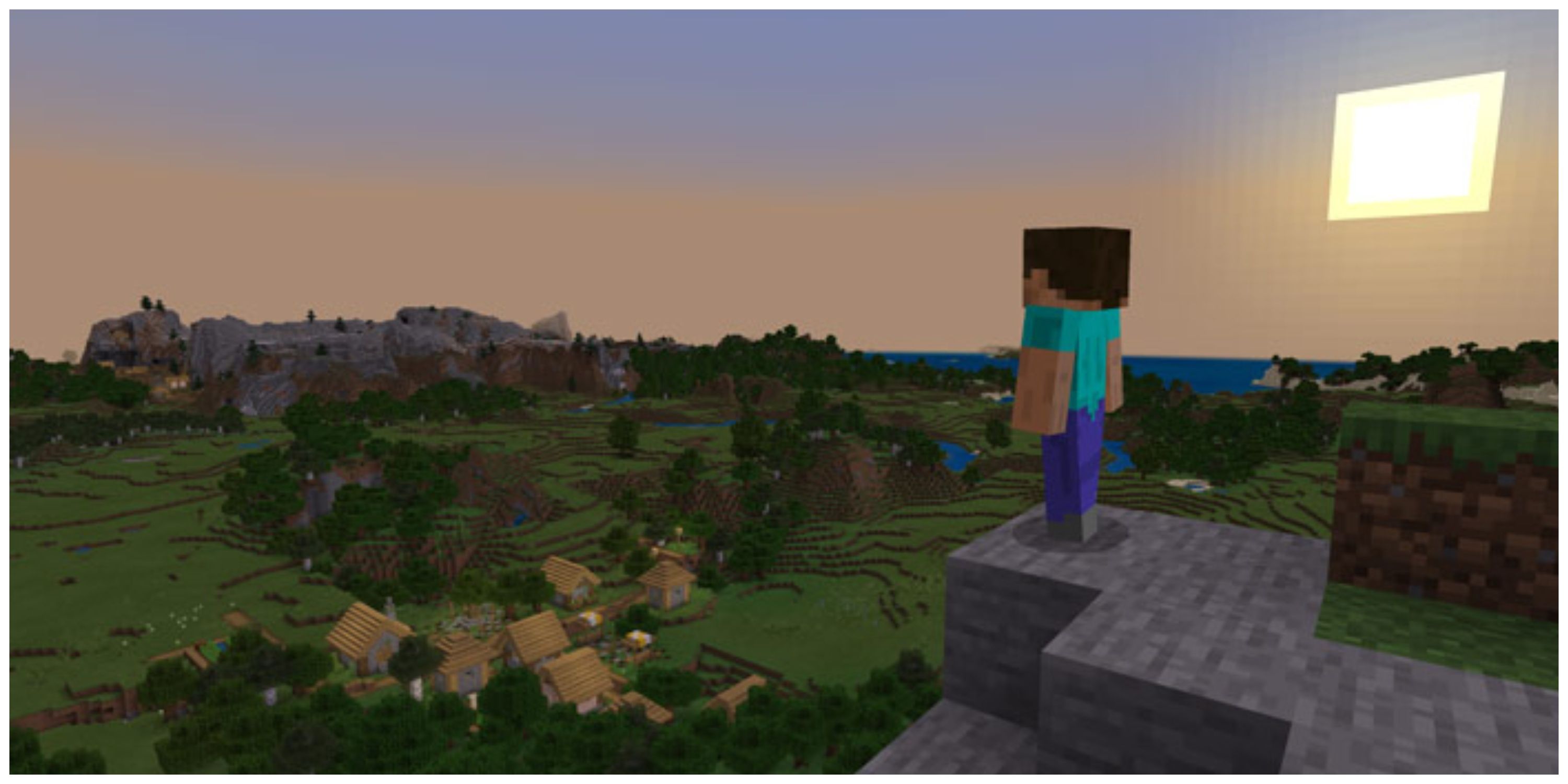 Minecraft - Player Overlooking A Village
