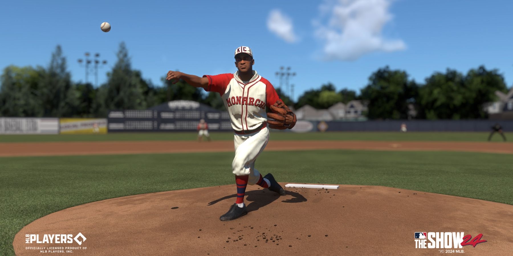 Pitcher throwing a baseball in MLB The Show 24