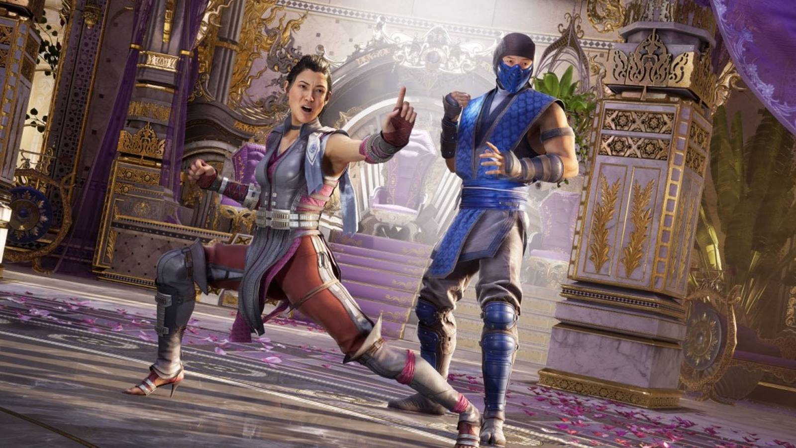 A screenshot of Lei Mei and Kameo Sub-Zero getting ready for battle in Mortal Kombat 1.