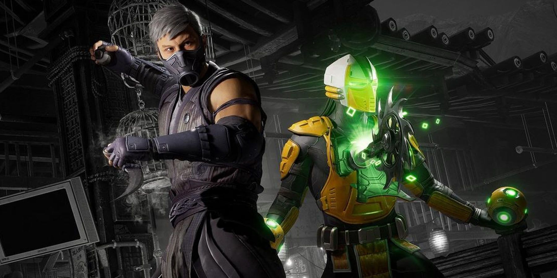 A screenshot of Smoke and Cyrax in Mortal Kombat 1.