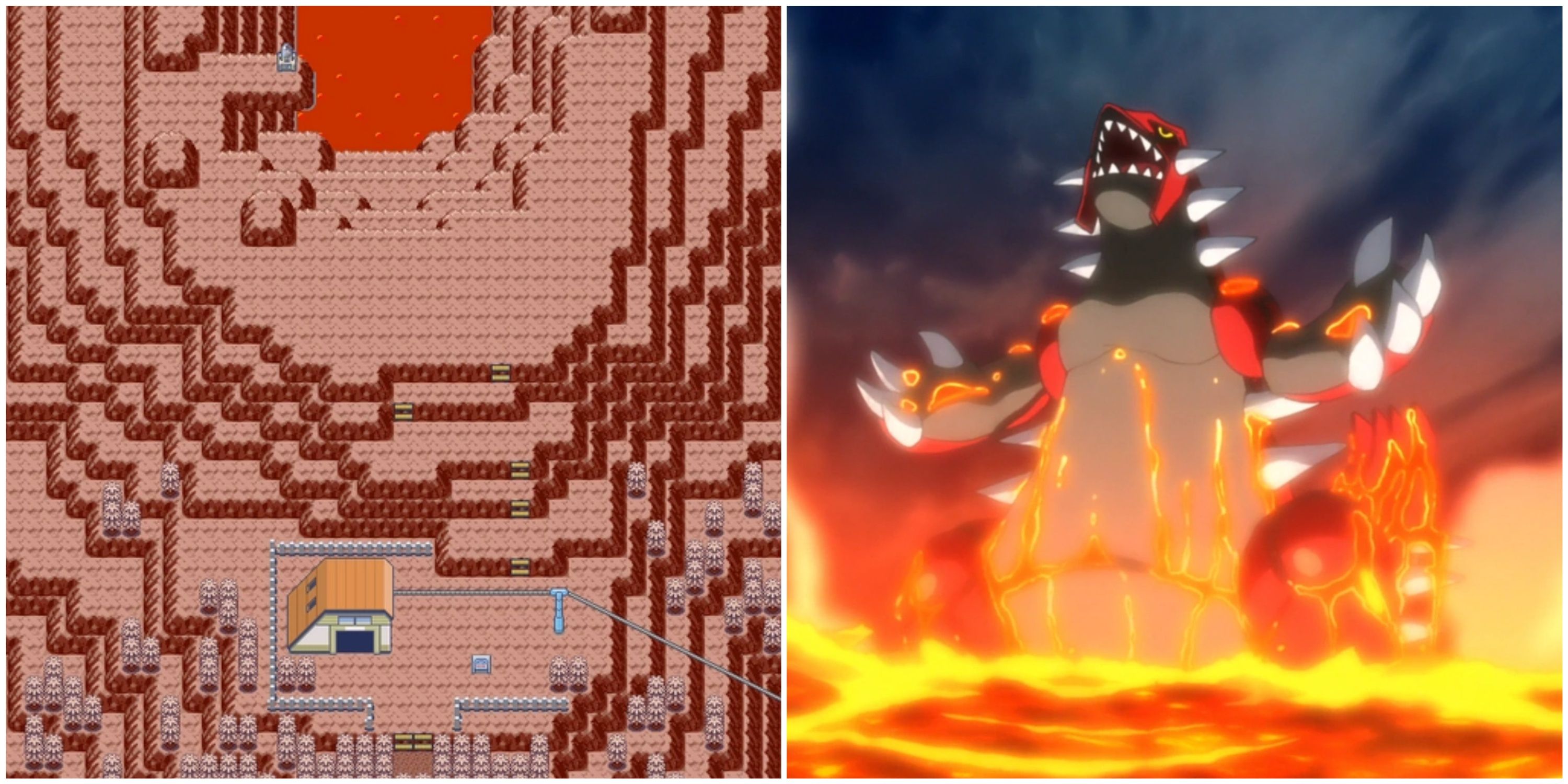Mt. Chimney in Pokemon Ruby and Groudon in the Pokemon anime