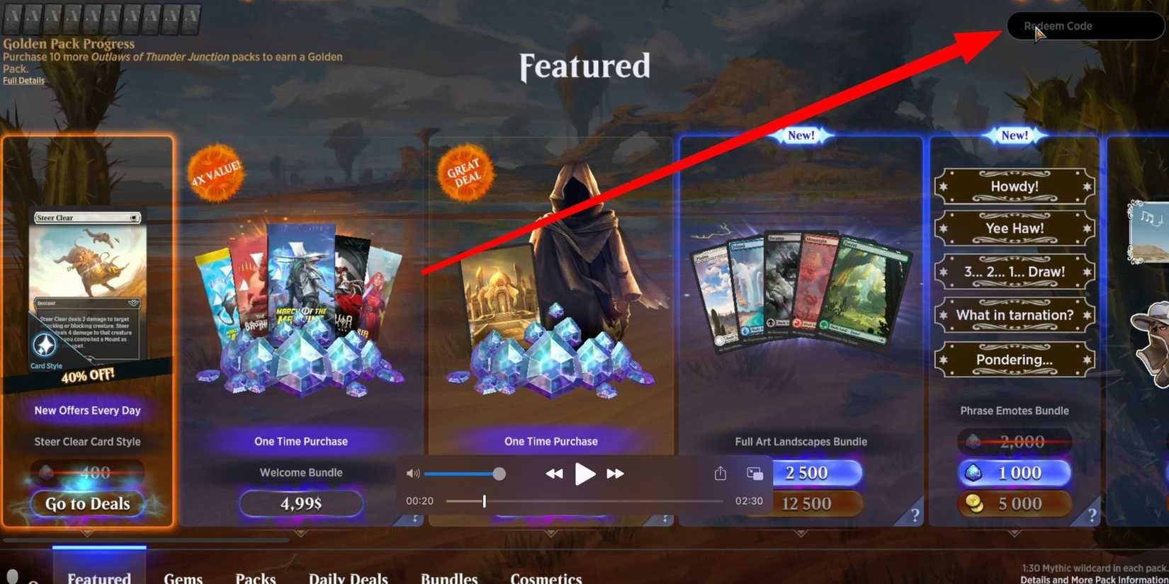 Magic the Gathering Arena the codes tab