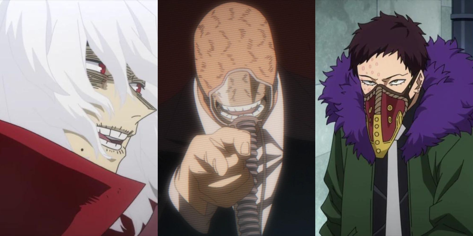 A collage of MHA Villains who have killed a lot of heroes: Tomura Shigaraki, All For One and Overhaul.