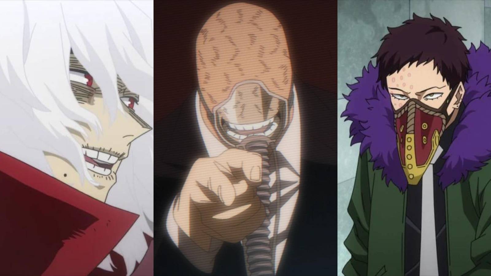 A collage of MHA Villains who have killed a lot of heroes: Tomura Shigaraki, All For One and Overhaul.