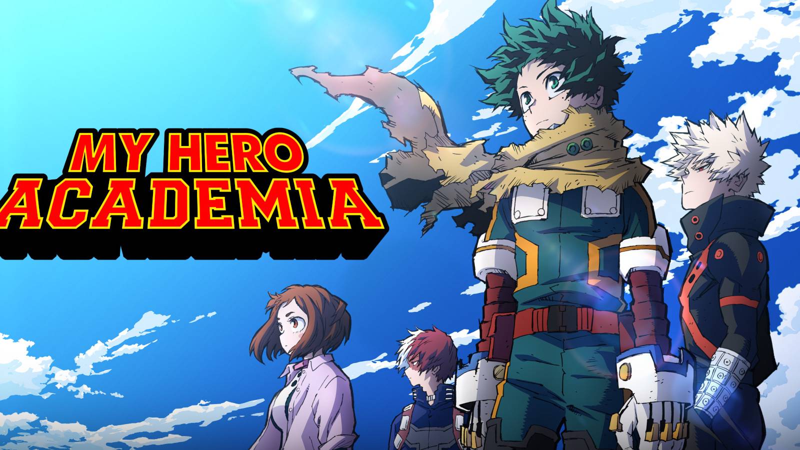 The cast of My Hero Academia looking toward the sky