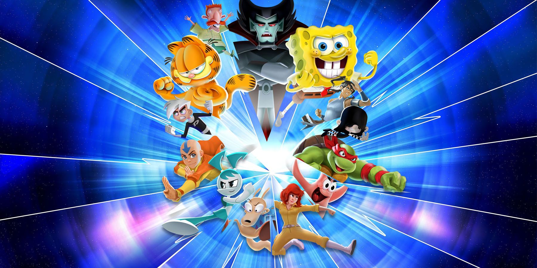 A promotional image of various playable characters from Nickelodeon All-Star Brawl 2.