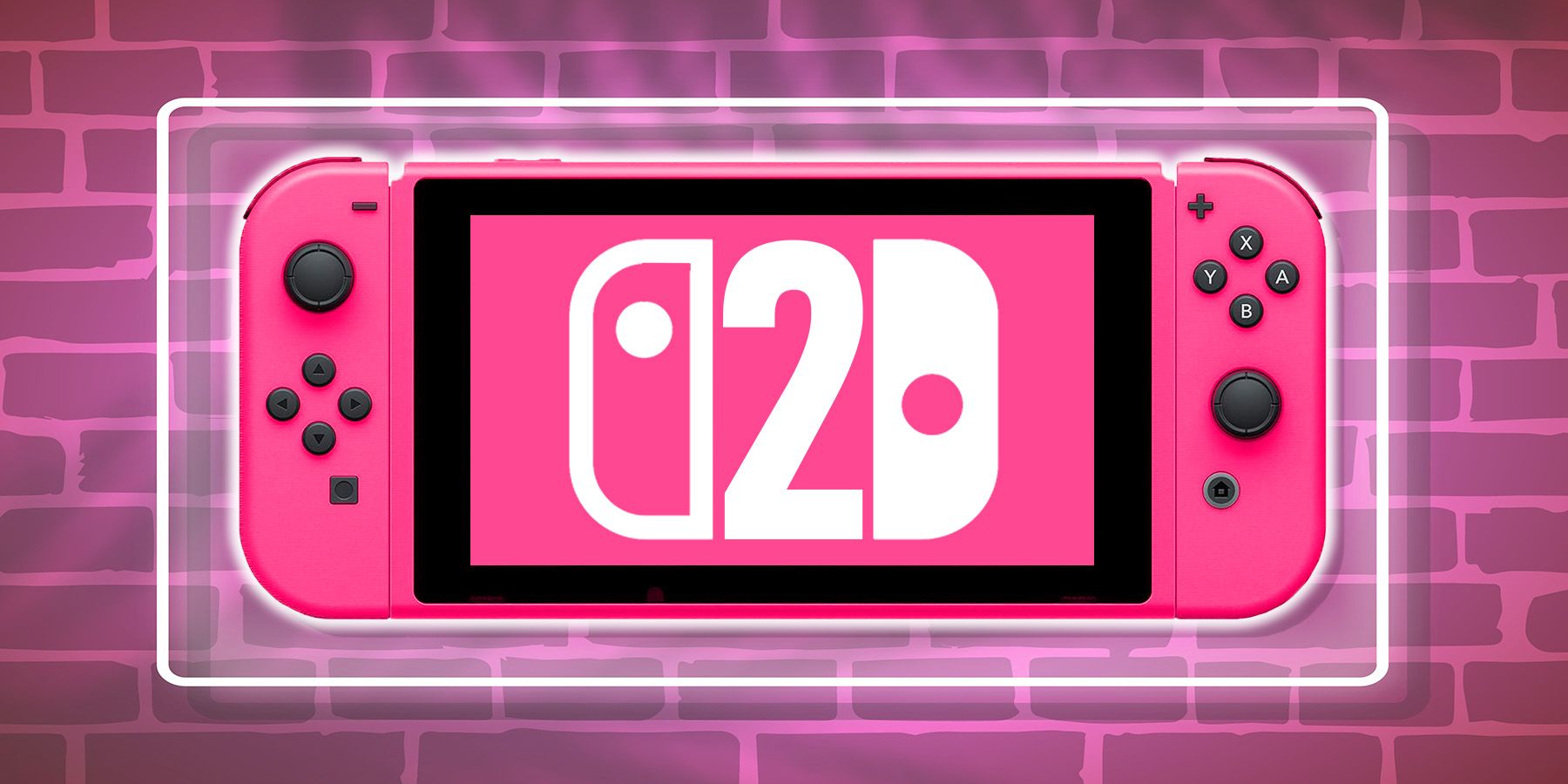 Nintendo Switch 2 pink mockup on neon lit wall