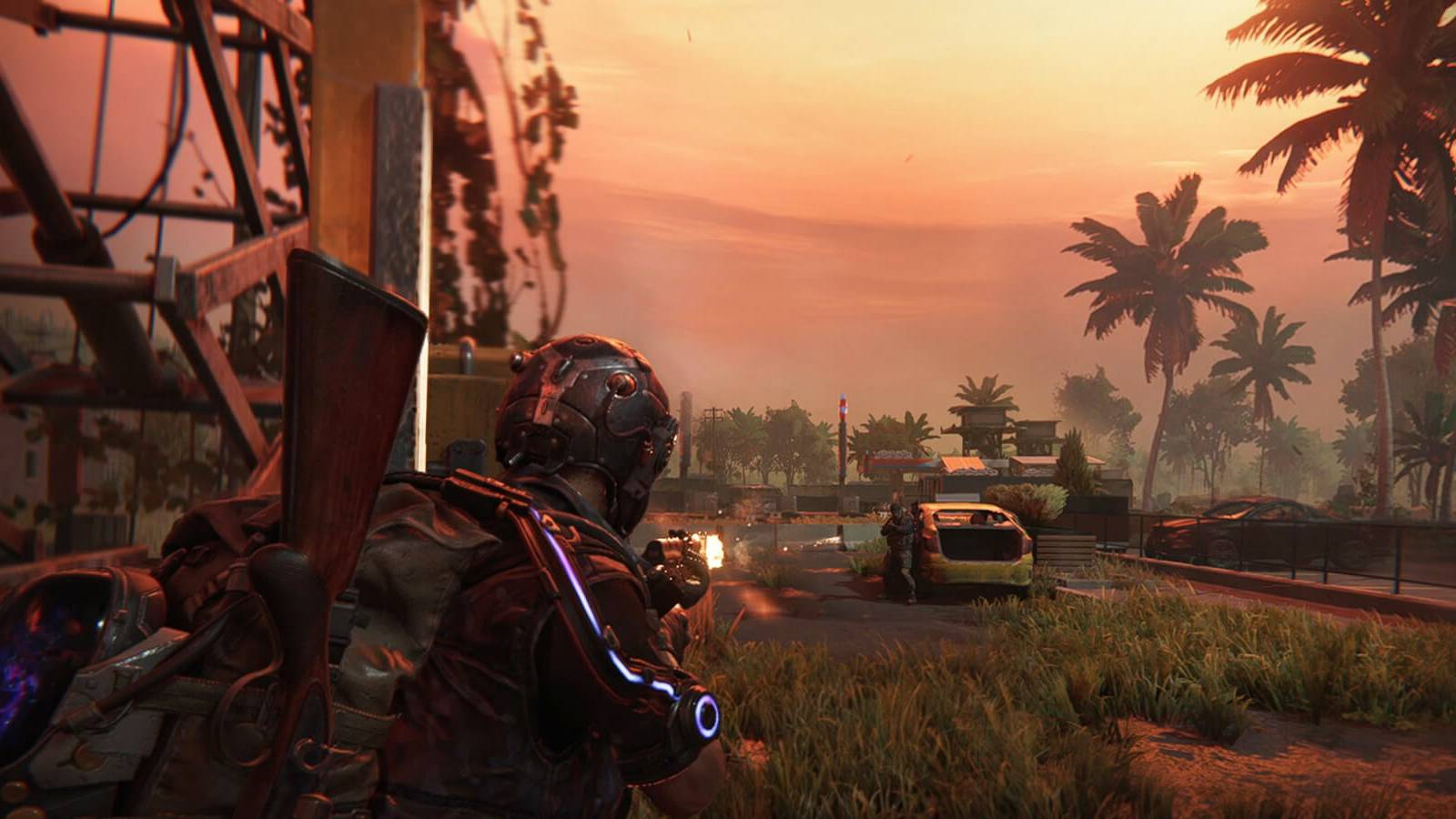 The player character aiming a weapon in Once Human